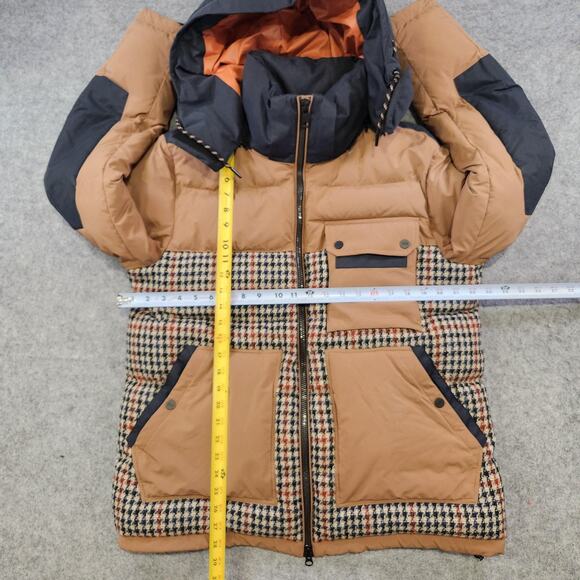 Duno Jacket Mens L? Brown Plaid Hooded Puffer Winter Coat Down Insulated Warm - Picture 9 of 16